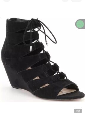 Sam Edelman Santina Black Suede Wedge Heel Gladiator Shoe - Size 10